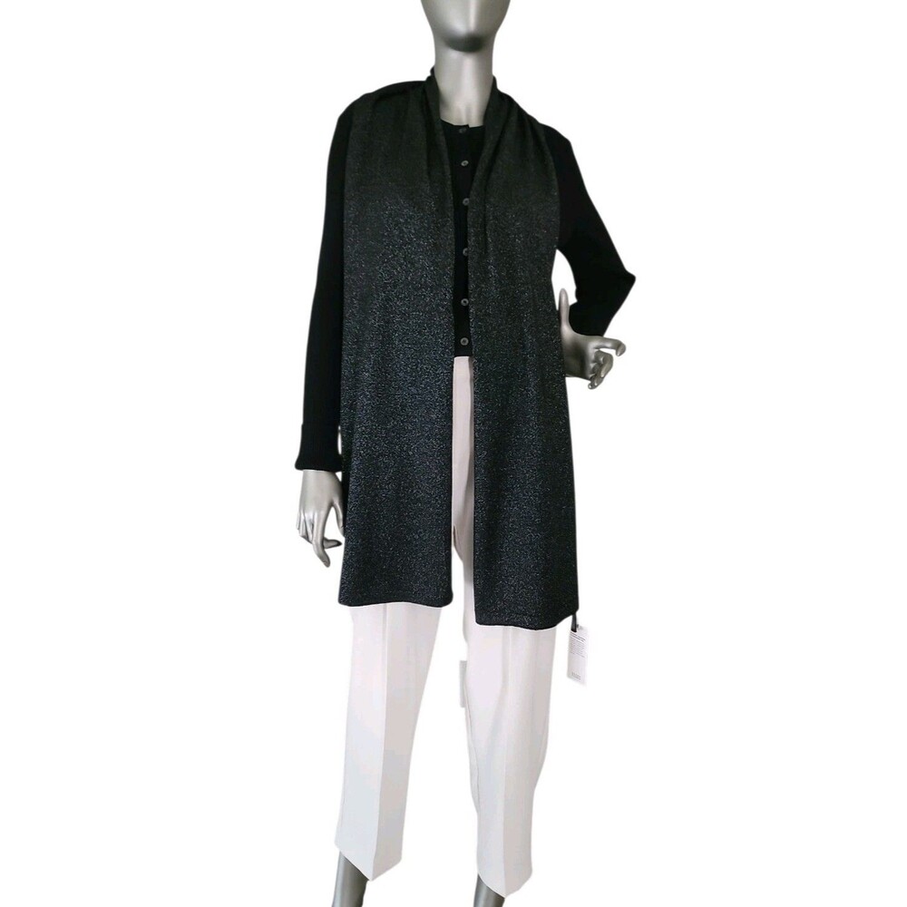 Eileen Fisher Shimmer Fine Merino Wool Blend Black Scarf One Size